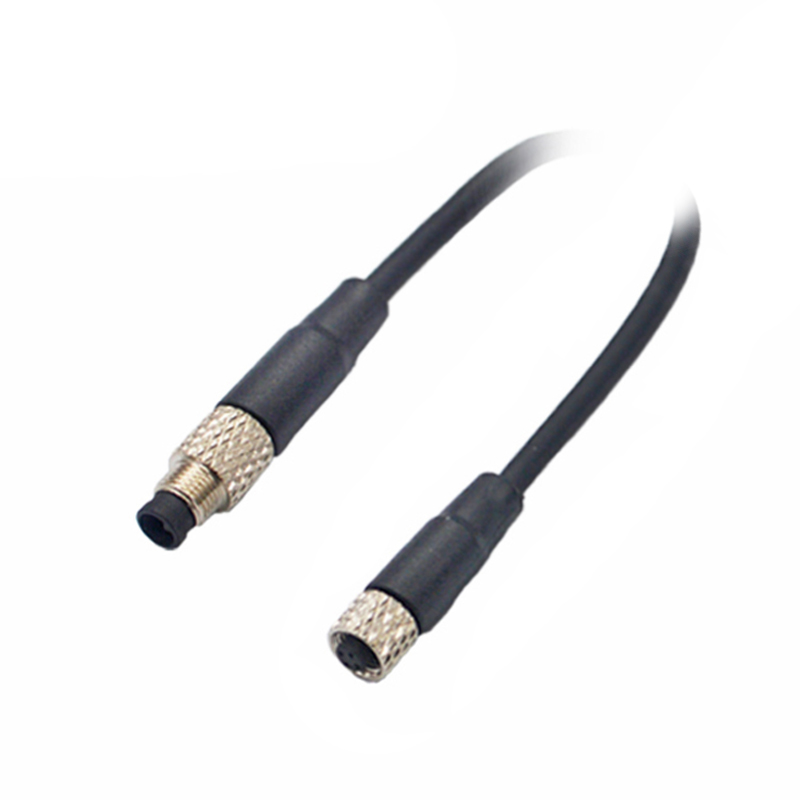 M5 3pins A code male to female straight cable,unshielded,PUR,-40°C~+105°C,26AWG 0.14mm²,brass with nickel plated screw